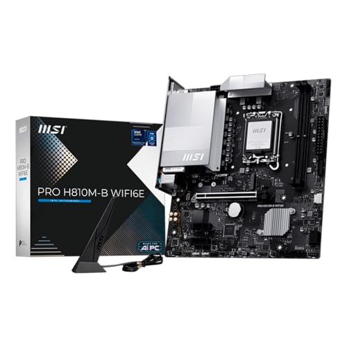 Image of MSI PRO H810M-B WIFI6E Motherboard, mATX - Supports Intel Core Ultra Processors (Series 2), LGA 1851 - DDR5 Memory Boost (6400 MT /s MAX), PCIe 5.0 x16, M.2 Gen4, Wi-Fi 6E, 2.5G LAN