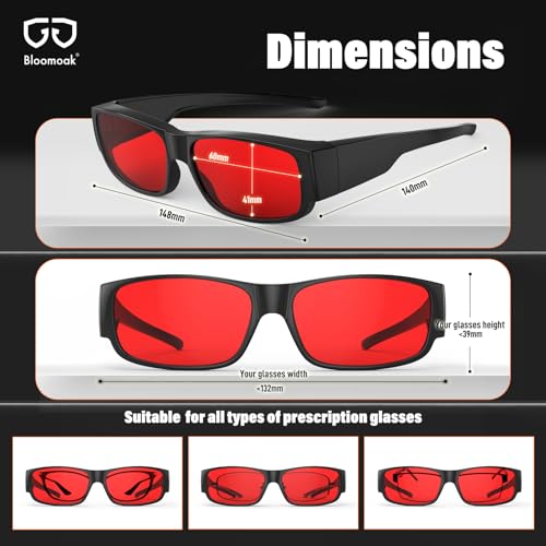 Image of Bloomoak 99% Fit Over Blue Light Blocking Glasses for Sleeping-Red /Amber Lens Anti‑Glare Coating for Zoom Meetings