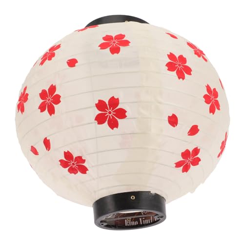 SEWOART 日式屋外装飾提灯 丸型 米白 紅桜花 折りたたみ式 飲食店向け 室内外兼用 吊り下げ簡単 和風ランタン