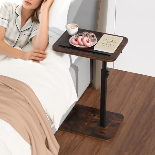 Image of TV Tray Side Table for Couch - 360 Swivel Adjustable Height Rotating Sofa Table