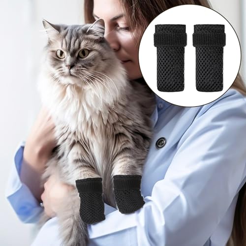 Image of Cat Claw Covers, 4 Packs Mittens to Prevent Scratching, Anti-Scratch Boots, Breathable Mesh Paw Covers, Adjustable Protectors Socks for Indoor Cats, Pet Bathing, Cutting Nails, Black, L
