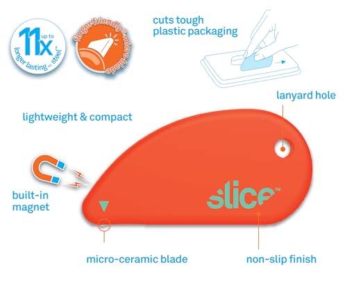 Image of Slice Micro Safety Cutter | Safe Ceramic Box Cutter Lasting 11x Longer than Metal | Keychain Box Opener | 2 Pack | Orange