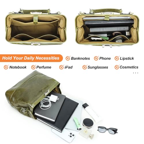 Image of CONTACTS Doctor Bag Purse for Women Luxury Leather Handbag with Lock Shoulder Bag Vintage Top Handle Bag