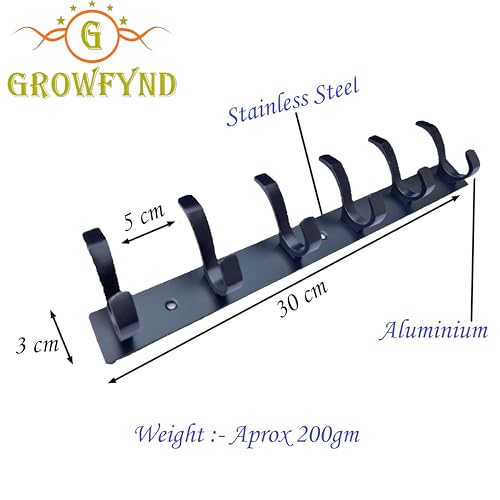 Image of Heavy Duty S Type Stainless Steel Cloth Hanger Suitable for Bathroom Bedroom Kitchen Wall Hook Rail Hanging Scarf Coat Keys Tie Towel Door Robe (Pack of 1, 6 Pin Black)