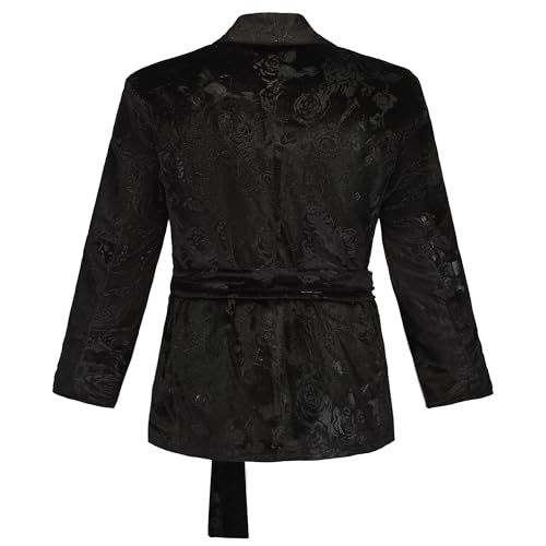Men's Velvet Floral Smoking Jacket with Belt Short Lounge Shawl Lapel Bathrobe for Home Party2