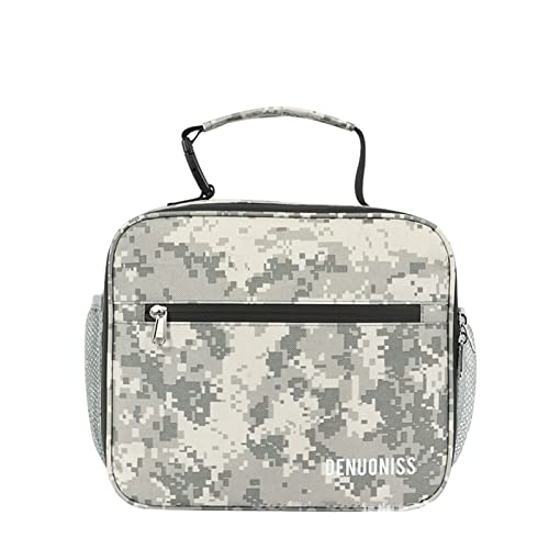 Bolsa de almuerzo portátil de gran capacidad con estampado de cartas/camuflaje, caja de almacenamiento térmica para lonchera, bebidas (camuflaje gris, 12 x 26 x 23 cm)