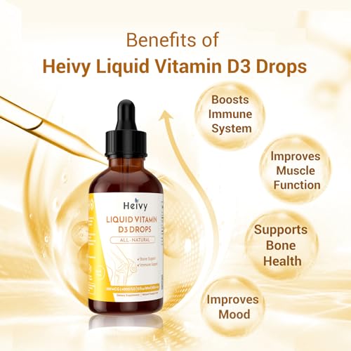Image of Heivy Liquid Vitamin D Drops 4000 IU (100 mcg), Vitamin D3 for Bone Health Support, Pineapple Flavor Vegan VIT D3 Drops, Made in USA, 60 Servings 2 Fl Oz (60ml)