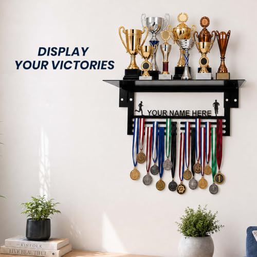 Image of Sehaz Artworks Personalised Medal Hangers for Wall with Trophy Stand