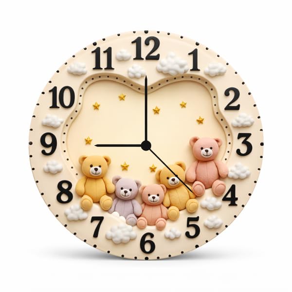 Teddy Bear Kids Wall Clock | 12 Inch Pine MDF Wall Clock | Glossy Vinyl Printed | Silent Sweep Machine | Nursery Bedroom Decor Gift for Baby Boys Girls-image-22