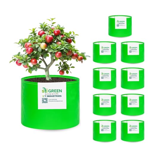Image of HDPE Grow Bags for Plants 18X24 Inch (Pack of 10) | 260 GSM Heavy Duty UV-Protected Round Green Colour Plant Bags for Terrace and Vegetable Gardening | Strong & Reusable|