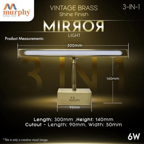 Image of Murphy 6W Colour Changing 3in1 Brass Finish LED Mirror Light (Cool White, Warm White, Neutral White) | Adjustable Angle | Modern Vanity /Dressing /Bathroom Wall Light-Pack of 1
