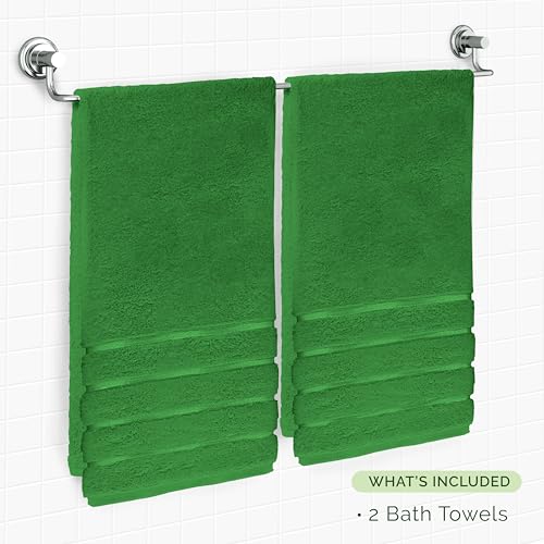 Image of Elegant Comfort 100% Turkish Cotton 4 Lines Viscose Stripe Luxury 2 Pack Bath Towel Set 27 x 54 Inch - Super Soft and Highly Absorbent Premium Hotel Spa Quality Towels for Bathroom Use, Emerald Green