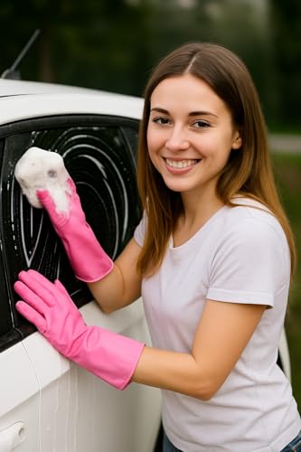 Image of Gloves Magic Silicone Dish Washing Gloves, Silicon Cleaning Gloves, Silicon Hand Gloves for Kitchen Dishwashing and Pet Grooming, Great for Washing Dish, Car, Bathroom (Pink, 1 Pair)