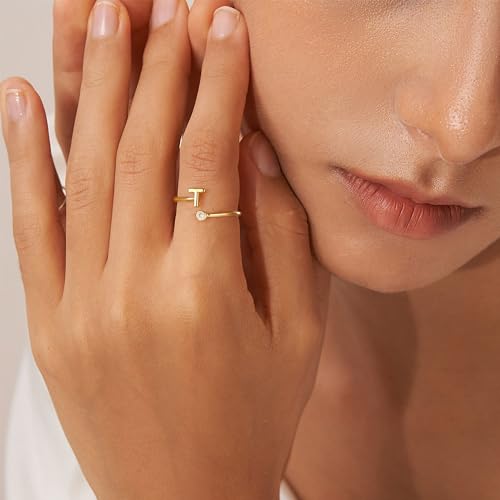 Image of Turandoss Initial Rings for Women Teen Girls, Adjustable Letter Jewelry