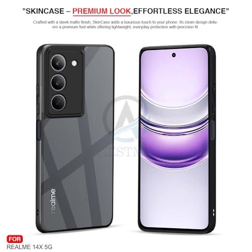 Image of AESTMO Realme 14X 5G Back Cover | 360 Protection | Crystal Clear Hard Back Transparent | Bumper Case for Realme 14X 5G (PC+TPU, Black Bumper)