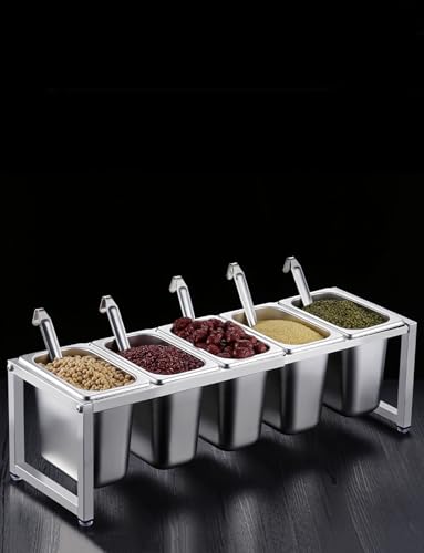 Dispensador de condimentos de acero inoxidable con soporte integrado para salsas, especias, almacenamiento duradero de cocina para restaurantes, bares, catering