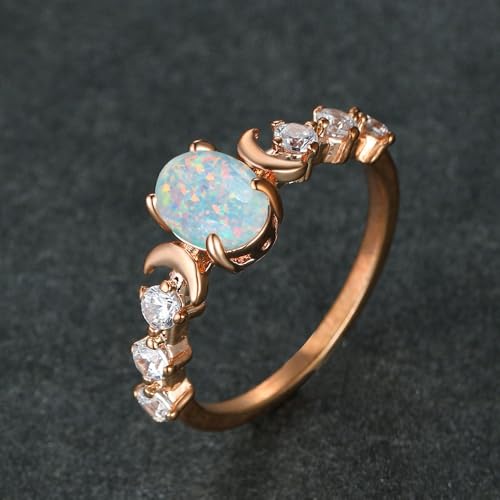 Vintage Bohemian Witchcraft Triple Moon Phase Ring Moonstone Goddess Fire Opal Ring Rose Gold Engagement Party Wedding Jewelry Rings for Women4