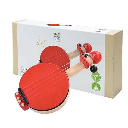 PlanToys Wooden Banjo Musical Toy Stringed Instrument (6411) | Sustainably Made from Rubberwood and Non-Toxic Paints and Dyes