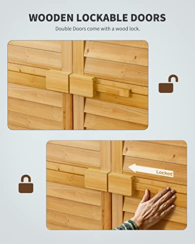 Gizoon Outdoor Storage Cabinet With 3 Shelves, Double Lockable Wooden Garden Shed With Waterproof Roof thumb #5