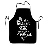 MSGUIDE Bib Apron No Pocket Black No Bitchin in My Kitchen Funny Cute Aprons Cooking Kitchen BBQ Apr