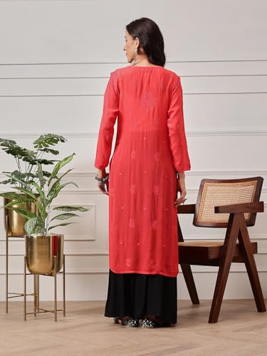 Image of Ada Hand Embroidered Lucknowi Chikankari Viscose Georgette Kurta Kurti for Women A411185