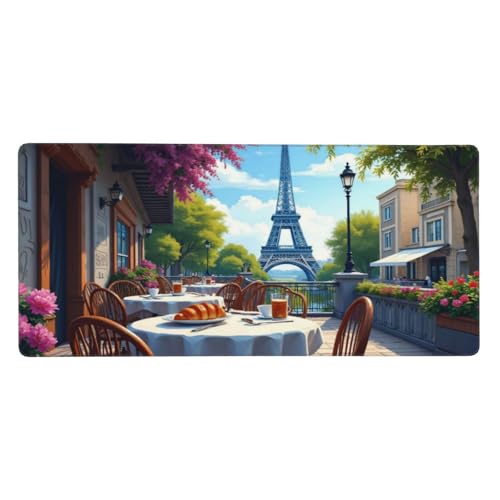 Tapis de souris de jeu avec bords cousus et imprimé café Paris bleu