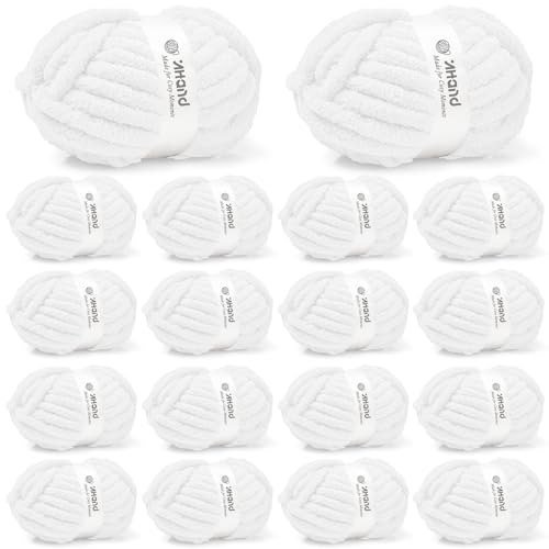 Image of Inhand Chunky Chenille Yarn for Hand Knitting, Thick Bulky Blanket Yarn for Crocheting, Soft Fluffy Yarn for Crochet Gifts & Crafts for Women /Beginners, 18 Pack (29.5 yds /8.4 oz Each), Snow White