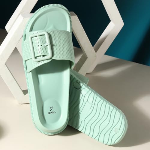 Image of YOHO Grape Sliders for Women & Girls | Stylish,Cushioned, Lightweight Slides & Waterproof Flip Flops | Adjustable Buckle | Comfortable Monsoon Footwear