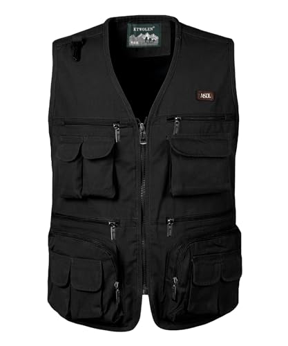 KTWOLEN Herren Angelwesten Sommer Outdoor Weste mit Vielen Taschen, Arbeitsweste für Fotografie, Jagd und Fischer, Schwarz, XXL