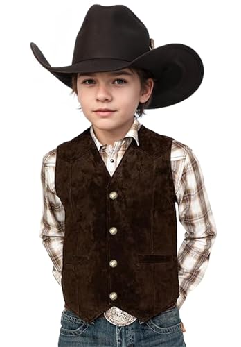 Retro Boys Western Vest Suede Cowboy Style Costume Vest Casual Waistcoat