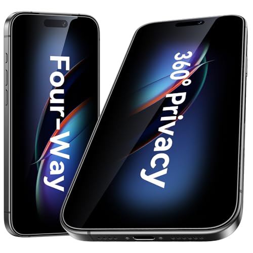 Esanik [2-Pack for iPhone 16 Pro Max 360 Privacy Screen Protector - 4-Way Anti-Spy Tempered Glass Shatterproof Anti-Peep Scratch Resistant Easy Installation Frame Included