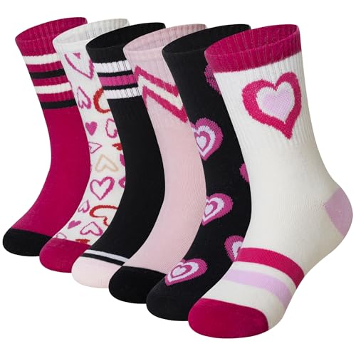 WEVIAS Girls Socks Kids Crew Cute Striped Cotton Youth Dress School Socks 6 Pairs