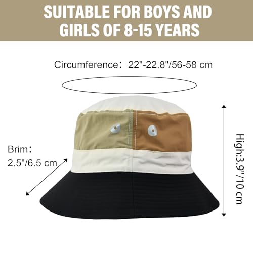Image of Outdoor Kids Sun Hat Quick Dry Bucket Hat Multiple Color Patchwork for Boys Girls 8-15 Years UPF 50+ Summer Beach Hats