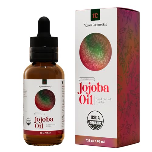 River Cosmetics Organic Jojoba Oil, Cold Pressed Jojoba Oil for Face, Skin Care, and Hair Care, USDA Certified Organic 100% Pure, Hexane Free, 2 Fl Oz.