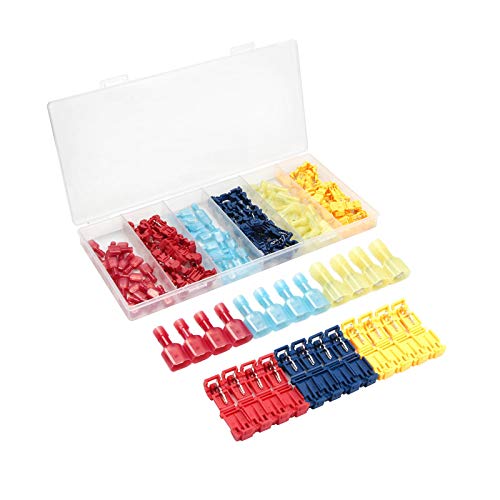 Wiring Connecting Terminals - 120PCS Insulated Male Quick Disconnect Terminals Set T Tap Quick Electrical Wire Connectors Splice Taps