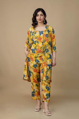 Image of Rayon Floral Printed Cord Set for Women|Western Dress|Three Piece Dress for Women|Round Neck|