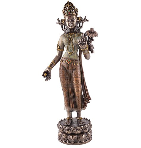 TLT 12.25" Green Tara w/Lotus of Wisdom Statue Sculpture Figure Eastern Deity Decor