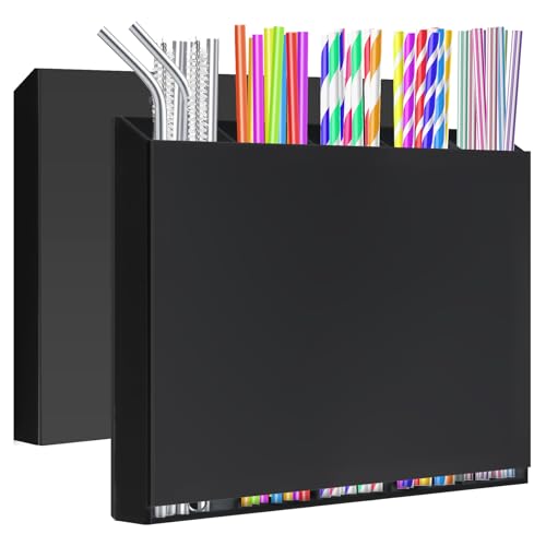 MOXIMAOYI Refrigerator Magnetic Straw Holder Acrylic Straw Organizer with Magnetic Mount Straws Dispenser Suitable for Fridge Cabinet and Kitchen(black)
