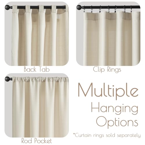Image of jinchan Beige Curtains for Living Room Bedroom Linen Textured 63 Inches Length Farmhouse Casual Weave Back Tab Drapes Light Filtering Window Curtains 2 Panels Heathered Beige