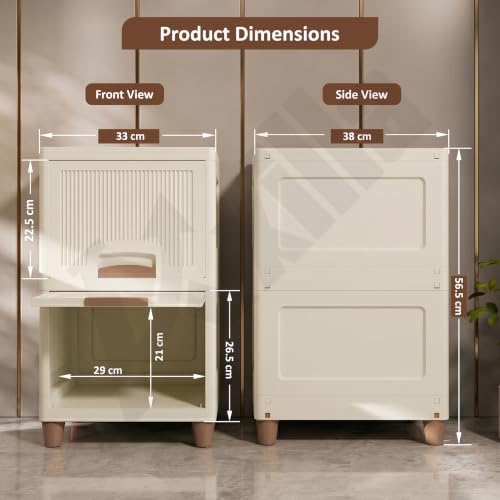 Image of 2 Tier Wardrobe Organizer | Foldable Organizer for Clothes | Multipurpose Storage Rack | Space Saving Closet for Living Room | Stackable Cabinet for Home & Living Room (Ivory, Plastic)