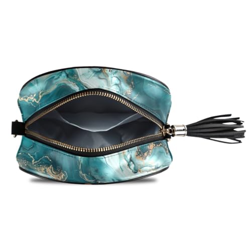 Image of ALAZA Women's Teal Blue Marble PU Leather Crossbody Bag Shoulder Purse with Tassel