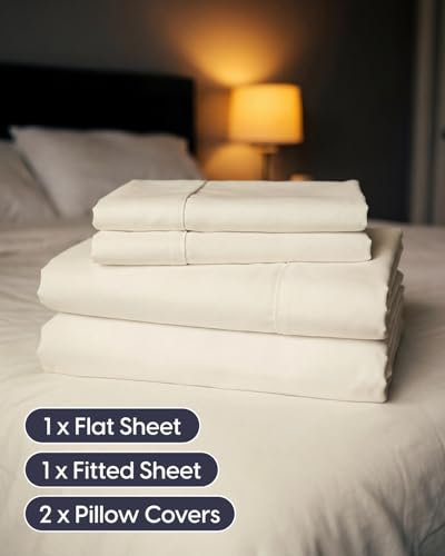 Image of Sleepy Town Queen Size Bed Sheets - 4 Piece - Queen Sheet Set - Extra Soft, Comfy & Cooling - Easy Care - Shrinkage, Wrinkle & Fade Resistant - Brushed Microfiber - Deep Pocket Bed Sheets (Off White)