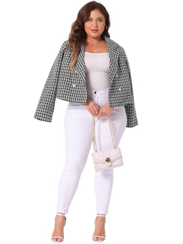 Agnes Orinda Women Plus Size Tweed Blazer Jacket Notched Lapel Business Casual Fashion Elegant Spring Jackets3