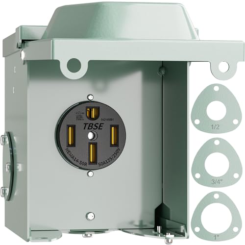 BEBOBLY 50 Amp RV Power Outlet Box 125/250 Volt NEMA 14-50R Outlet Lockable Enclosed Outdoor Plug Electrical Receptacle Panel Weatherproof Temporary Hookup for RV Camper Car Travel Generator