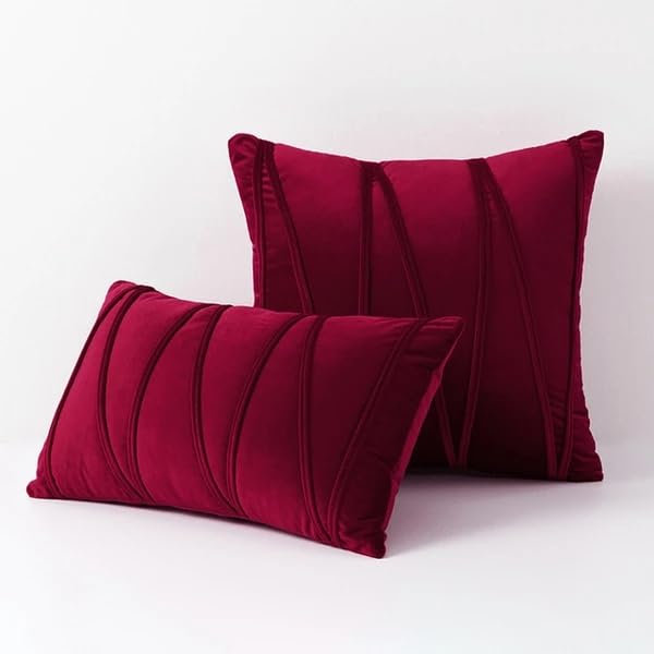 Image of Amazon Brand - Umi Decorative Striped Throw Pillow Covers 16 X 16 Inch,Soft Solid Velvet Pillow Covers Cushion Case with Zigzag Pattern for Sofa Bedroom 40 X 40 Cm (Pack of 2) Wine