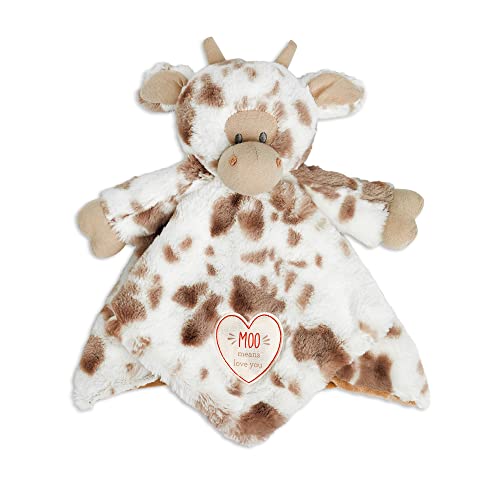 Image of DEMDACO Moo Love You Brown and White 14 Inch Stuffed Animal Rattle Blankie Cow