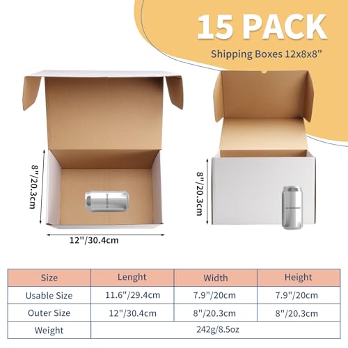 Image of ZBEIVAN 12x8x8 White Shipping Boxes Set of 15, Corrugated Cardboard Mailer Boxes for Packaging Small Business Mailing Gifts