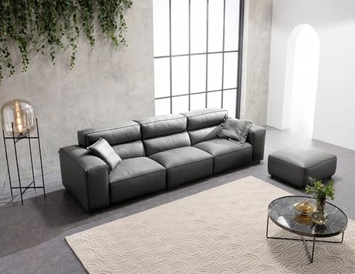 Image of Fabrique Georgia Leatherette 4 Seater Sturdy Look Sofa Set with Puffy | Premium Luxuries & Comfortable Furniture Perfect for Home Guests Office & Living Room | with Moveable Headrest | Cement Grey3