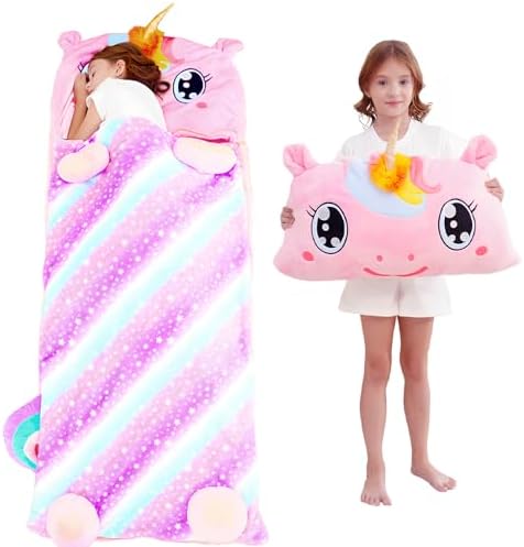 Kid Sleeping Bag with Pillow - Larger Nap Mat - Plush Slumber Bag...