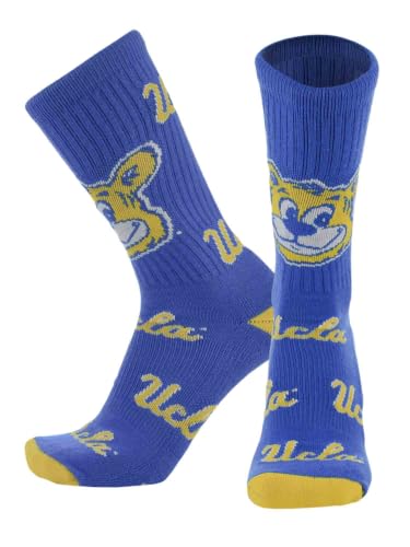 TCK UCLA Bruins Crew Socks - Mens & Womens NCAA Fan Apparel - Mayhem (Columbia Blue/Gold Made in USA Large)